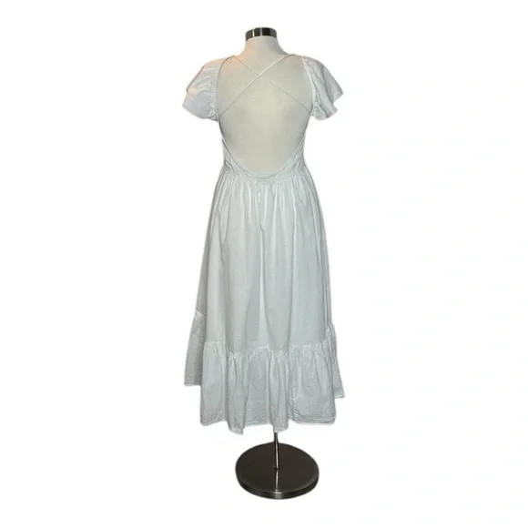 ZARA WHITE COTTON FLUTTER SLEEVE CROCHET BODICE CROSS BACK SUMMER MIDI DRESS - Picture 8 of 13